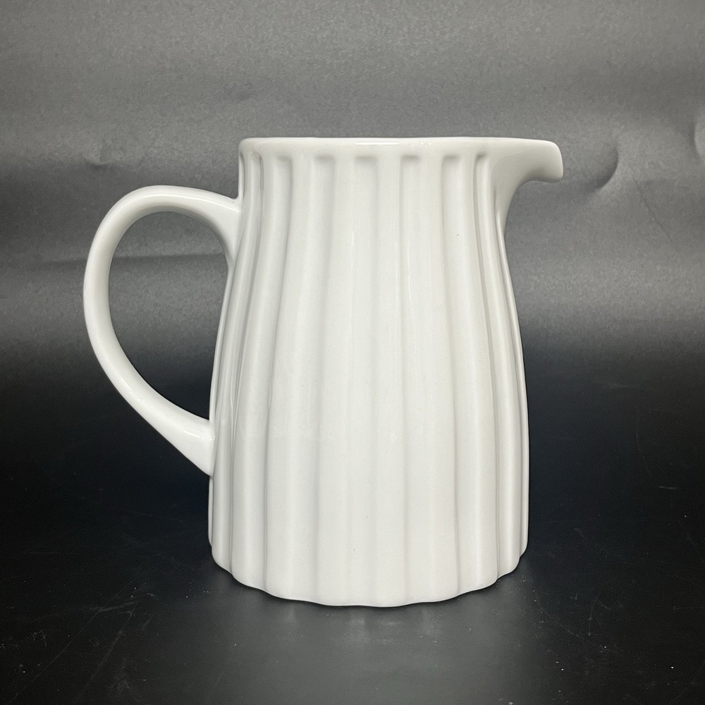 Crate & Barrel White Ribbed Design 3.75" Pitcher‎ Creamer Mini